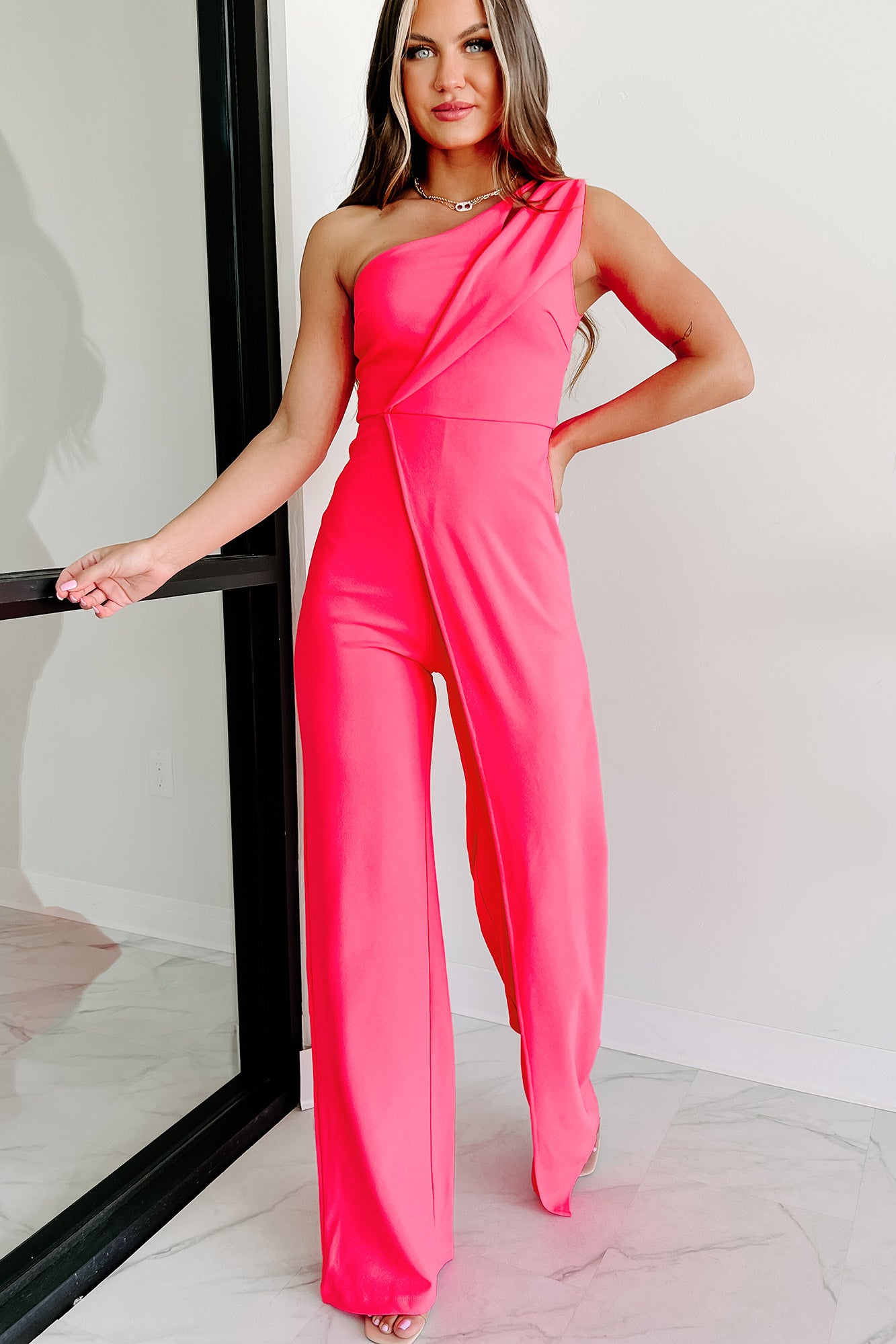 Buy Women Dark Pink Foil Print One Shoulder Jumpsuit With Dori Belt (Set Of  2) - Feed-Jumpsuits - Indya