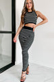 Between The Lines Striped Crop Top & Skirt Rib Knit Set (Black/White) - NanaMacs