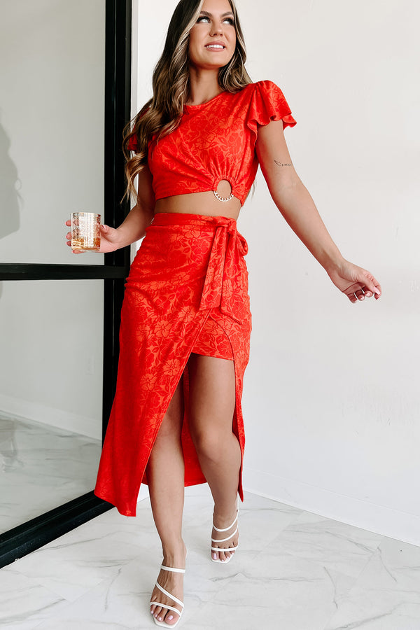 Having A Good Time Two Piece Skirt Set (Red Orange) - NanaMacs