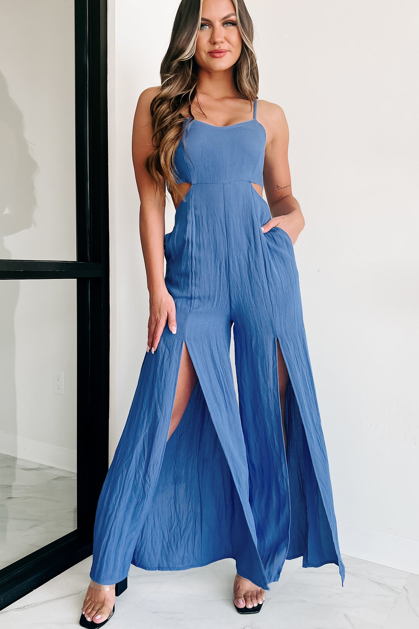 Sitting In Paradise Cut Out Jumpsuit (Blue) · NanaMacs