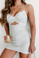 Born To Captivate Ruched Glitter Mini Dress (Silver) - NanaMacs