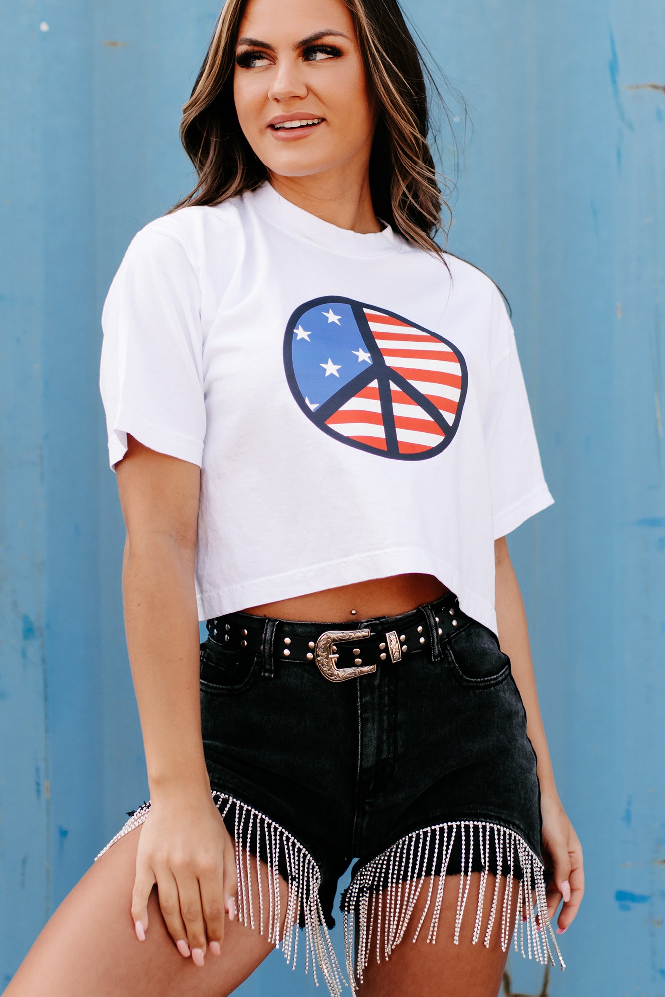 Peaceful Existence Oversized Graphic Crop Tee (White) - Print On Demand - NanaMacs