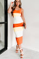Gleaming With Bliss Striped Knit Midi Dress (Orange/Yellow) - NanaMacs