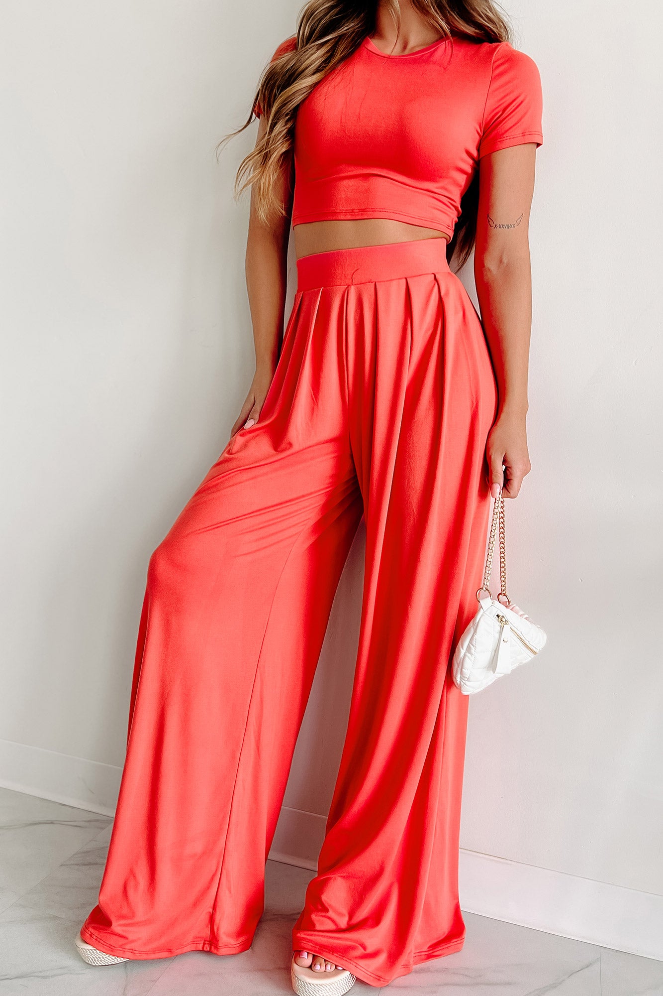 SAFIRO  Sunstone Coral Palazzo Pants