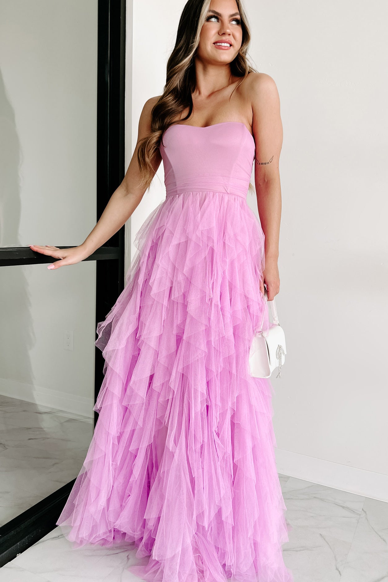 Hot Pink Tulle Bustier Tiered Maxi Dress | Womens | X-Small (Available in S, M, L, XL) | 100% Polyester | Lulus | Prom Dresses