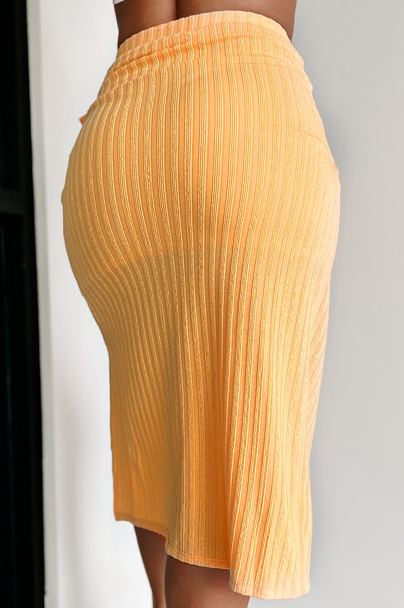 Friendly Shores Rib Knit Midi Skirt (Tangerine) - NanaMacs