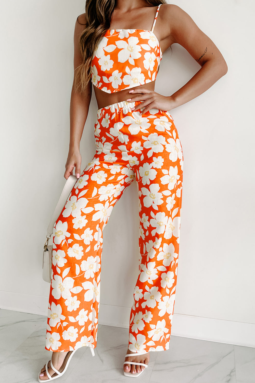About To Blossom Floral Crop Top & Pant Set (Coral Combo) - NanaMacs