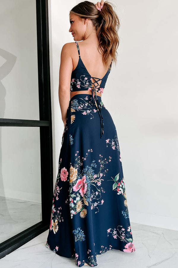 Annalise Floral Crop Top & Wrap Skirt Set (Navy Multi) - NanaMacs