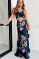 Annalise Floral Crop Top & Wrap Skirt Set (Navy Multi) - NanaMacs