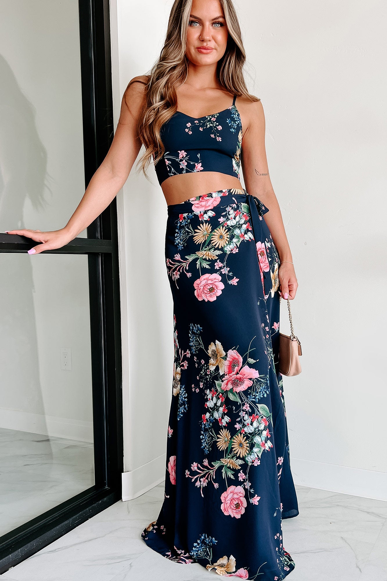 Annalise Floral Crop Top Wrap Skirt Set (Navy Multi) · NanaMacs