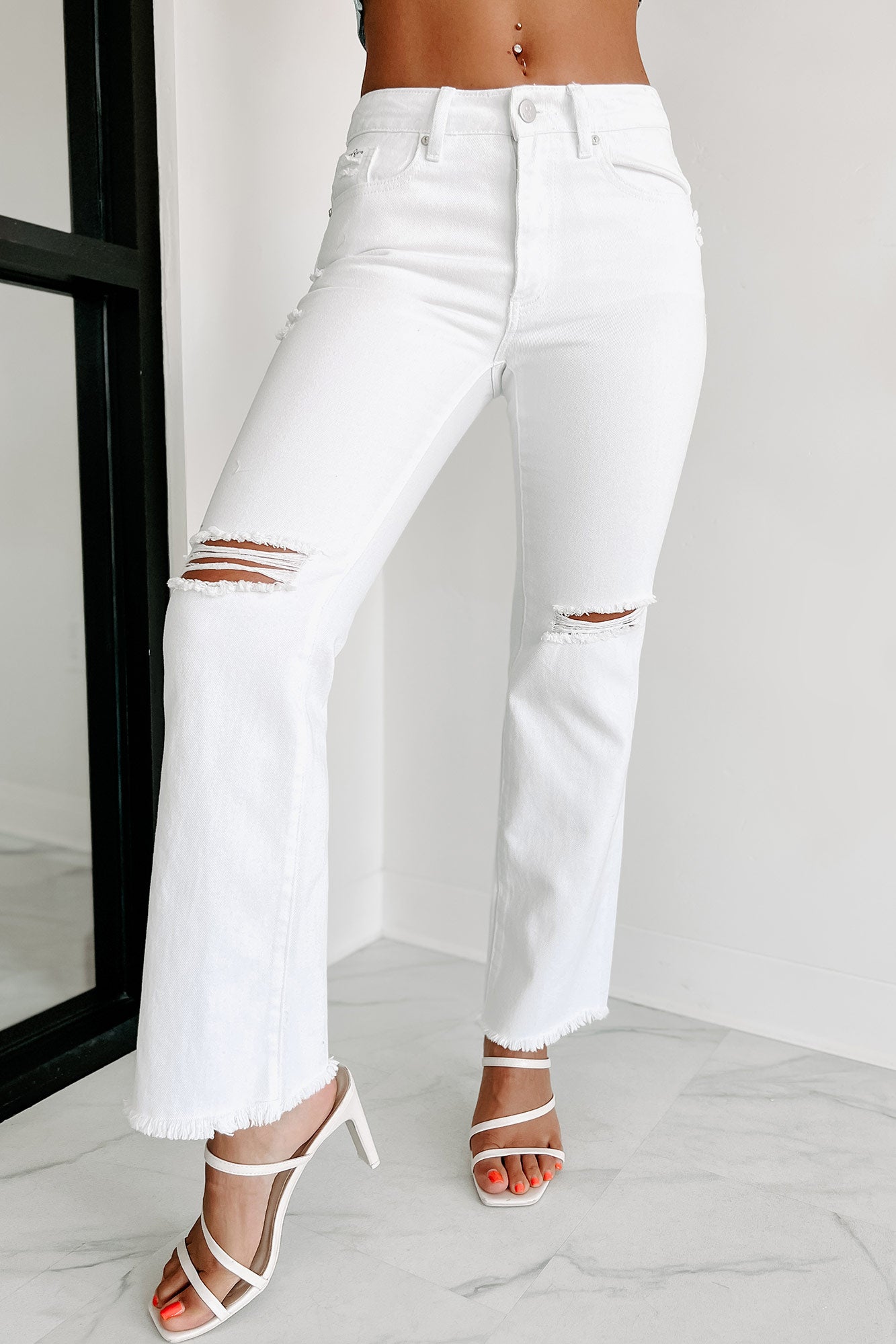 Portia High Rise Slim Straight Jeans (Optic White) - NanaMacs
