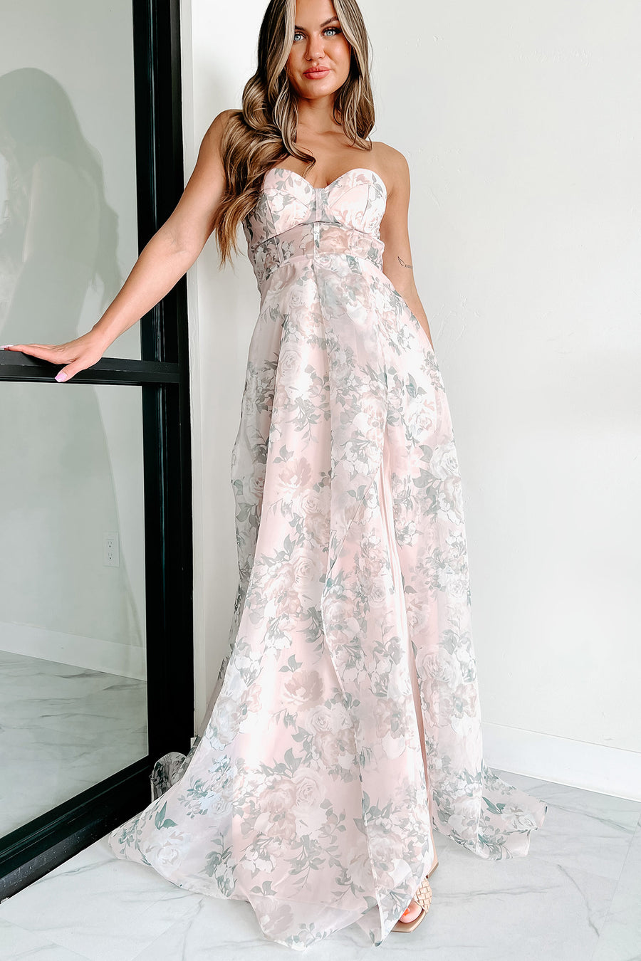 Gifted With Beauty Sweetheart Floral Maxi Dress (Blush) - NanaMacs
