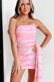 Came For Cocktails Ruched One Shoulder Mini Dress With Sash Detail (Pink Multi) - NanaMacs