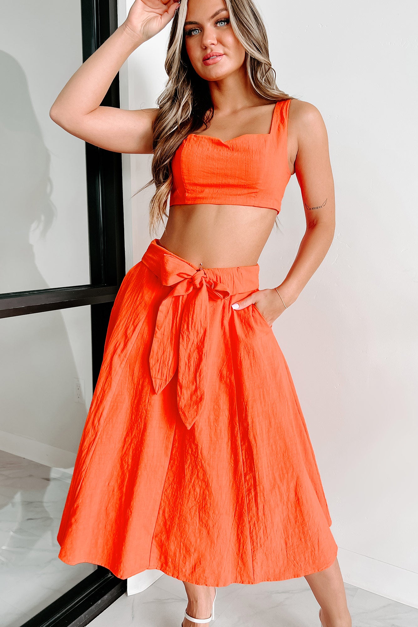 Clara Crop Top & Skirt Set (Orange) - NanaMacs