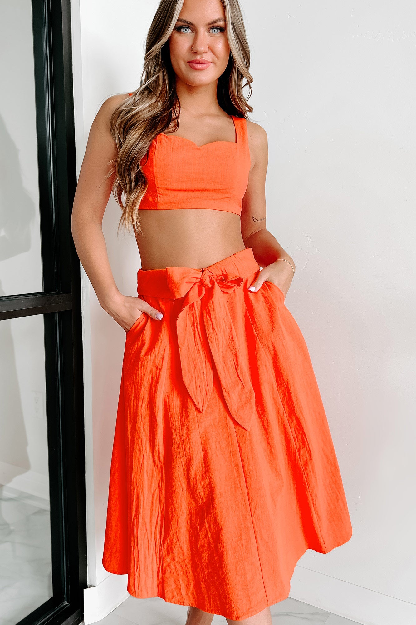 Clara Crop Top & Skirt Set (Orange) - NanaMacs