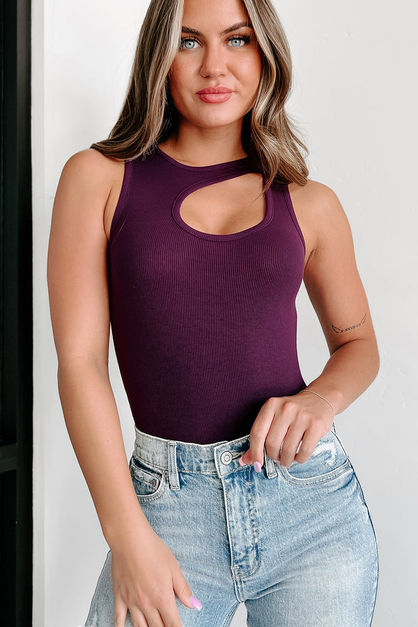 Loving The Journey Asymmetric Cut-Out Bodysuit (Dark Purple) - NanaMacs