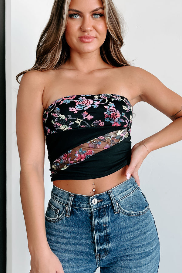 My Next Muse Floral Knit Tube Top (Fuchsia/Black) - NanaMacs