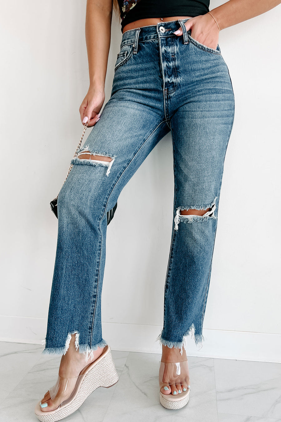 Time To Waste Mid Rise Straight Leg Special A Jeans (Medium Light) - NanaMacs