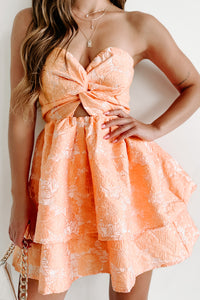 Radiant Reflection Strapless Floral Mini Dress (Orange) - NanaMacs