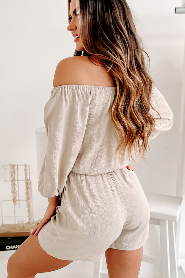 Patricia Off The Shoulder Cargo Pocket Romper (Dark Sand) - NanaMacs