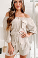 Patricia Off The Shoulder Cargo Pocket Romper (Dark Sand) - NanaMacs