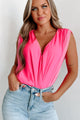 Adriel Colorblock Chiffon Bodysuit (Hot Pink/Bubblegum) - NanaMacs