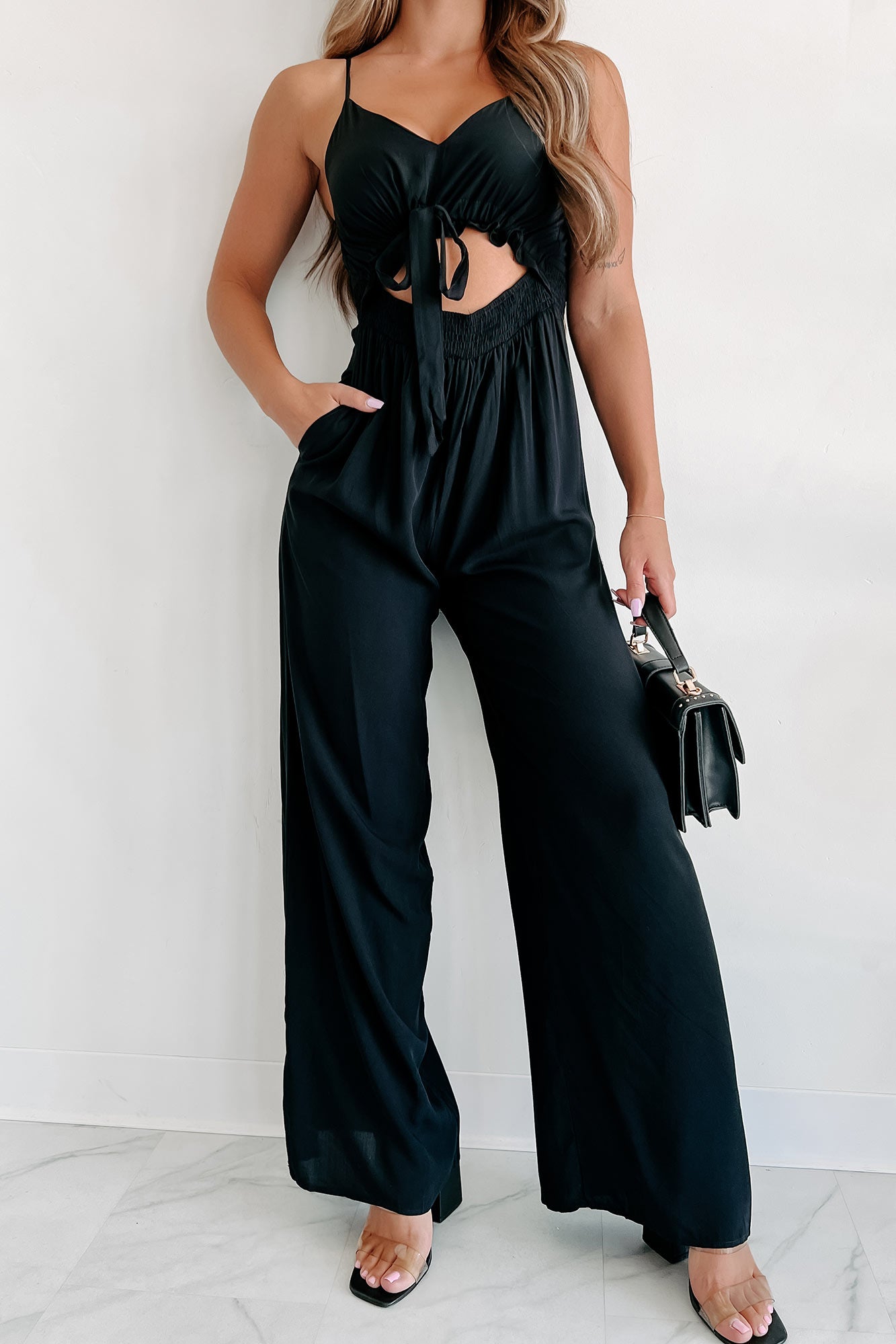 Staying In The Sun Cut-Out Jumpsuit (Black) - NanaMacs