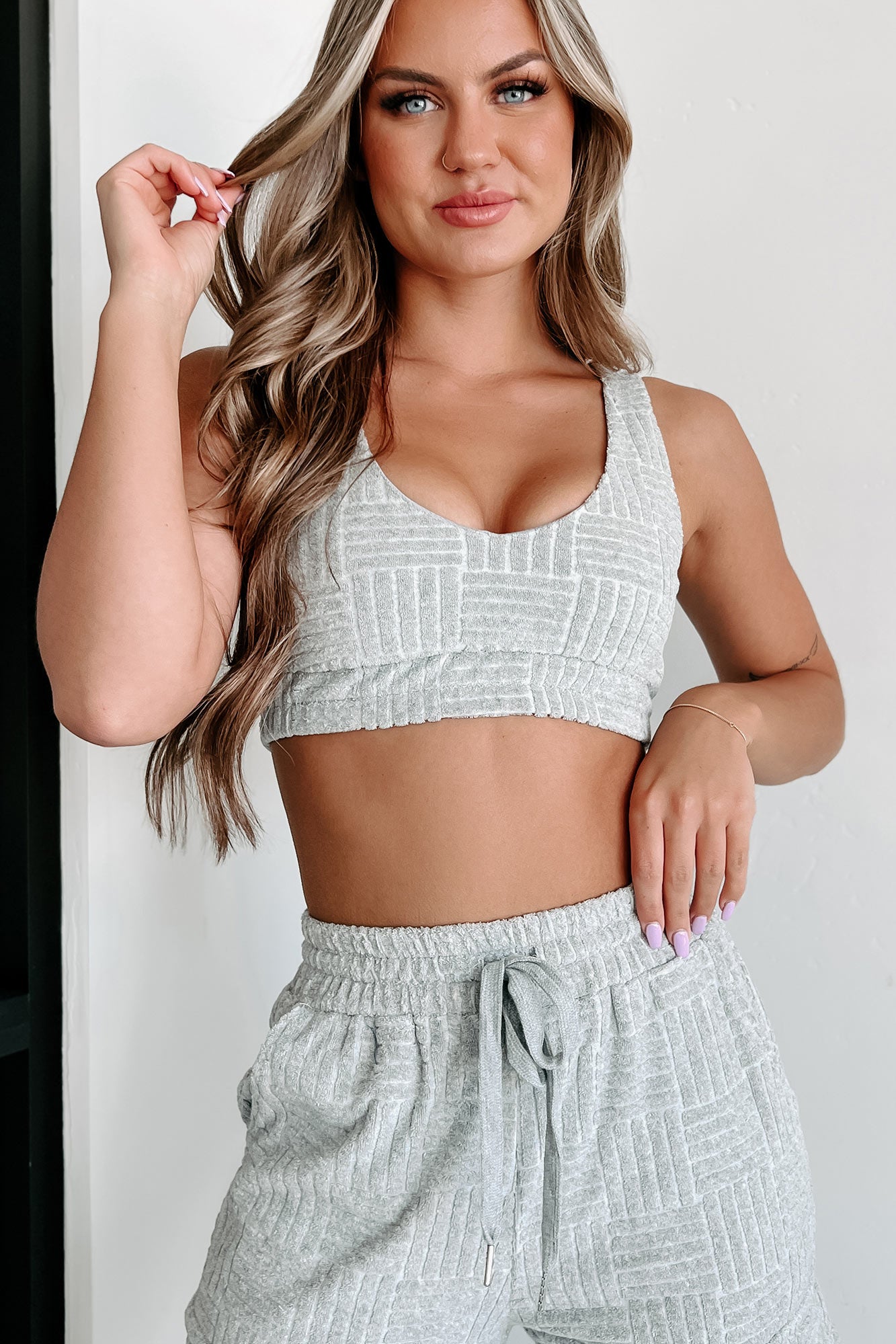 Can't Be Like Me Textured Crop Top (Heather Grey) - NanaMacs