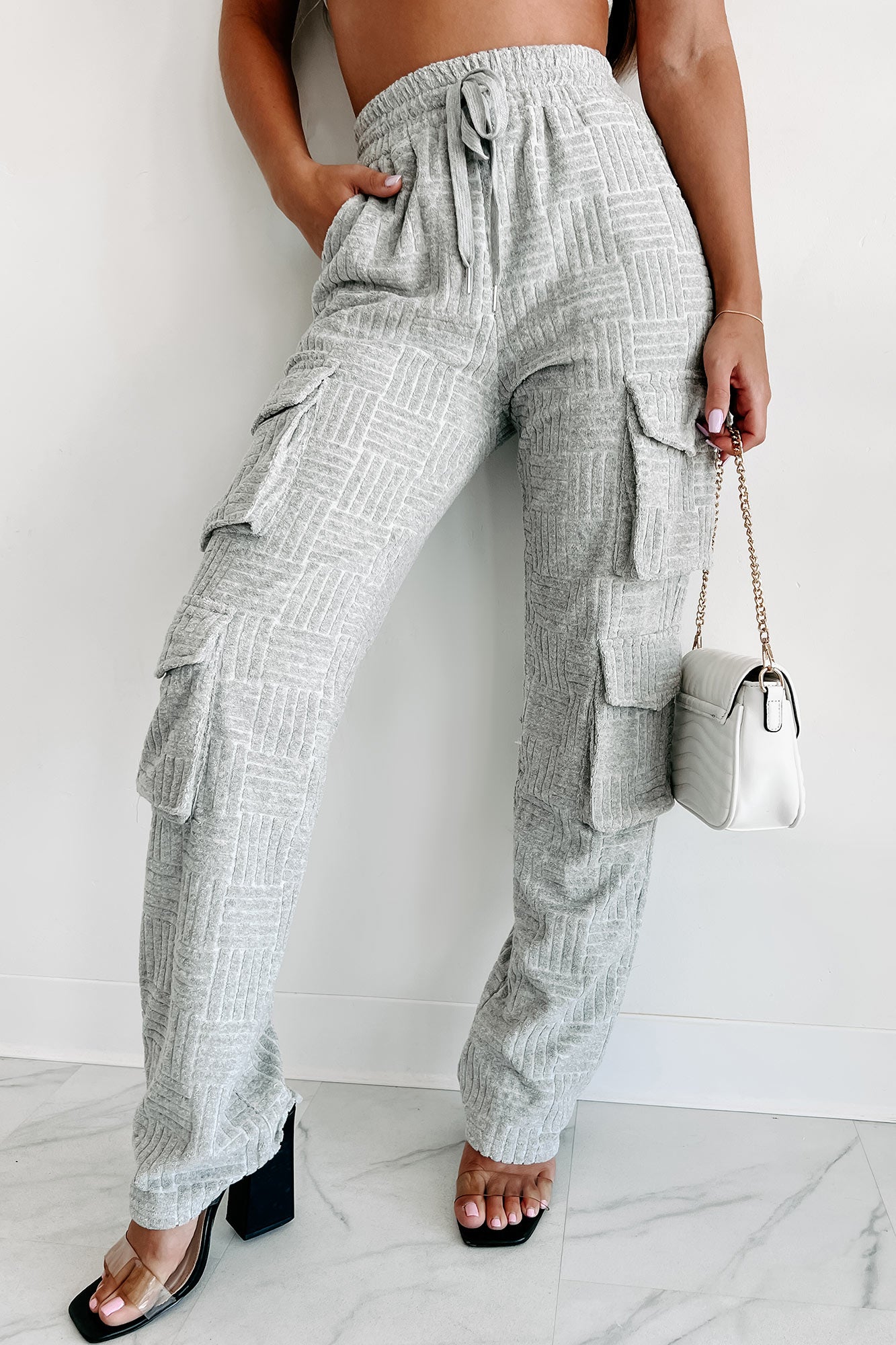 Can't Be Like Me Textured Cargo Sweatpants (Heather Grey) - NanaMacs