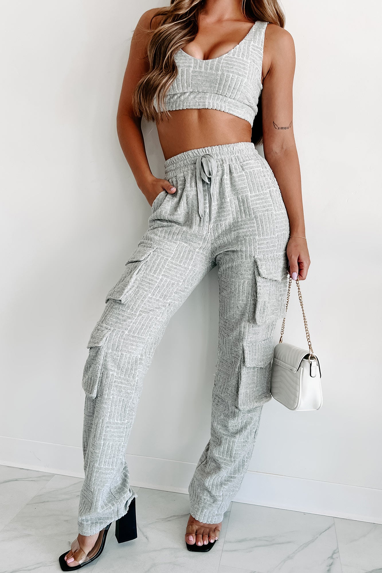 Can't Be Like Me Textured Cargo Sweatpants (Heather Grey) - NanaMacs