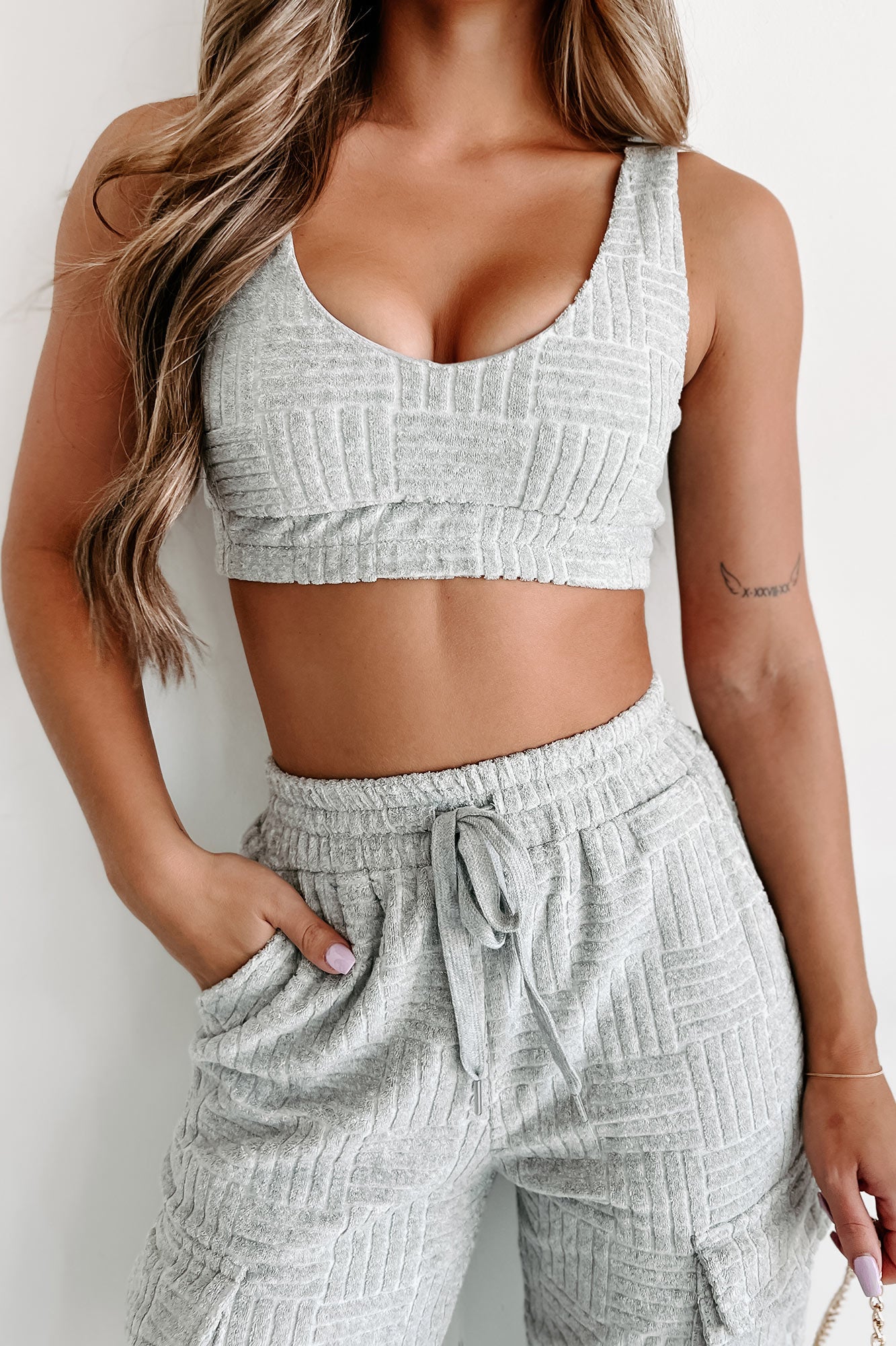 Can't Be Like Me Textured Crop Top (Heather Grey) - NanaMacs