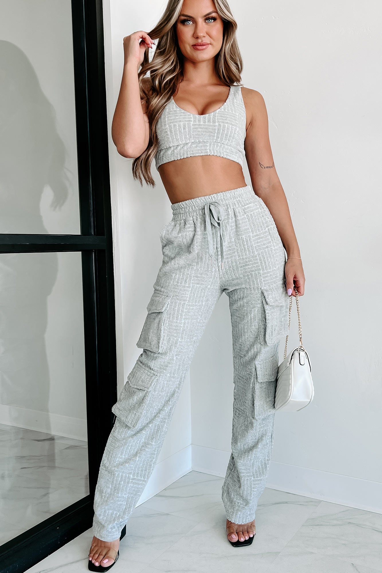 Can't Be Like Me Textured Cargo Sweatpants (Heather Grey) - NanaMacs