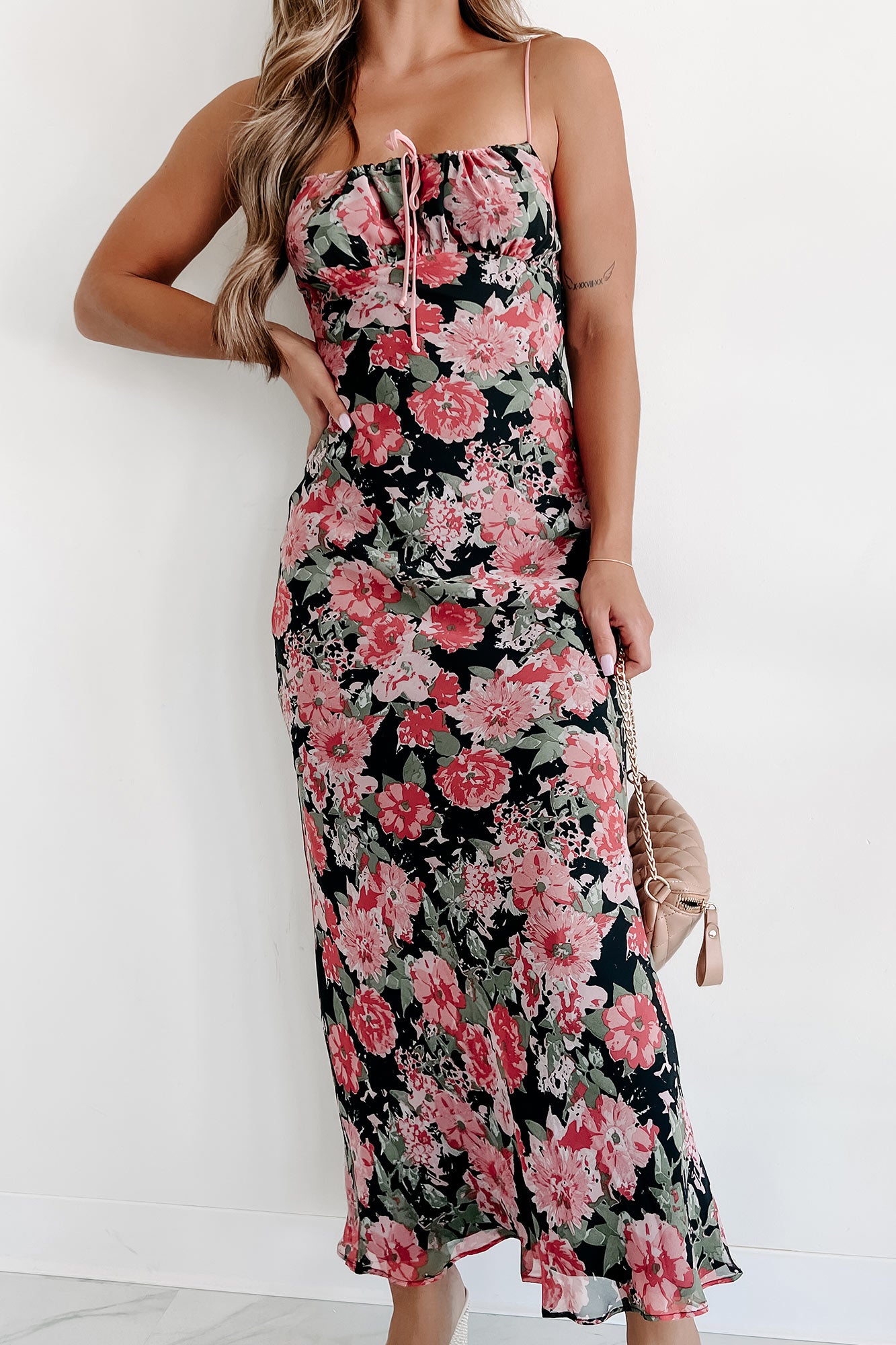 Graceful Approach Floral Print Maxi Dress (Black) - NanaMacs