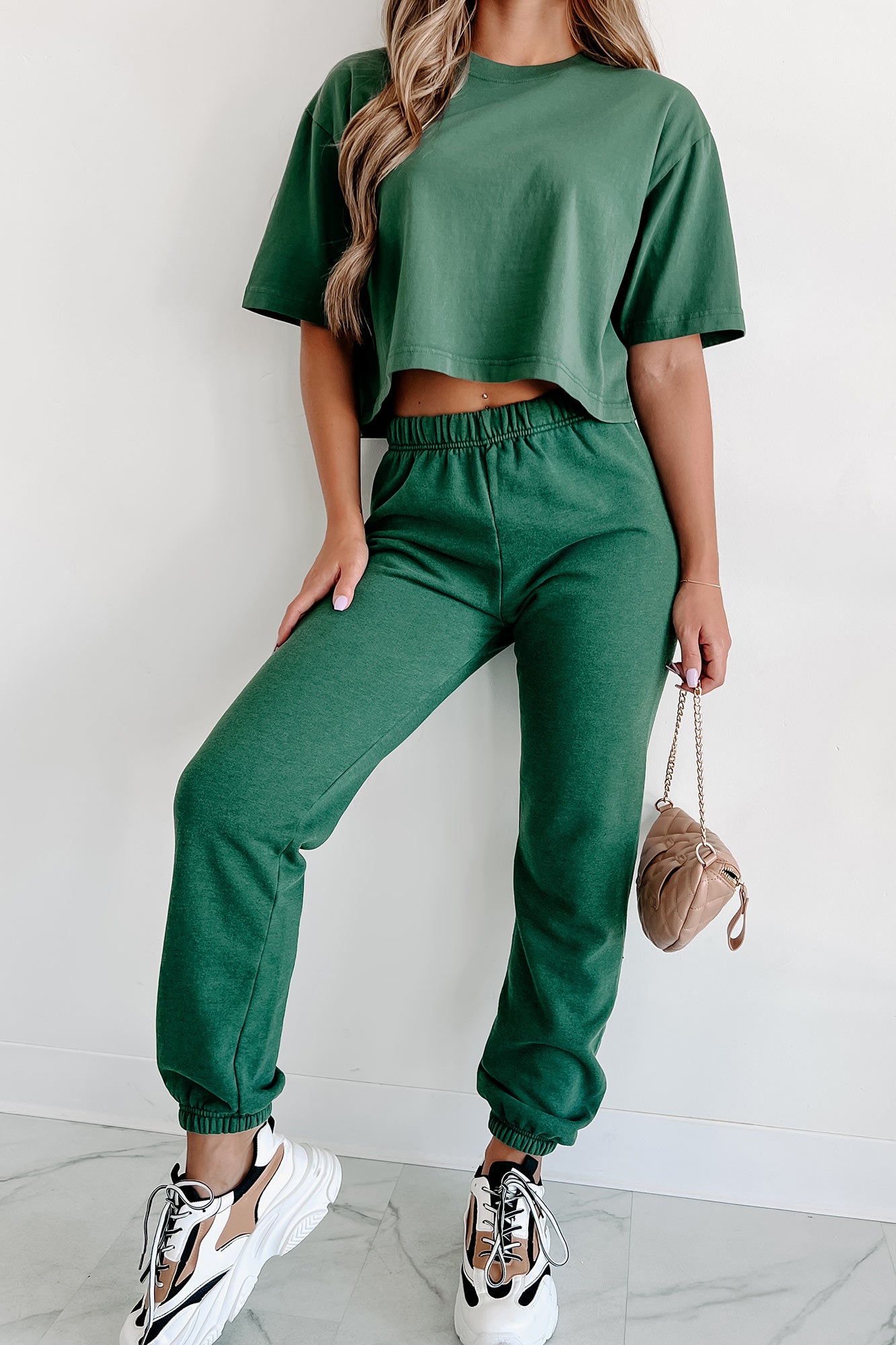 One-Sided Story Fleece Lined Sweatpants (Deep Emerald) - NanaMacs