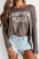 "Champagne Please" Graphic Sweater (Warm Charcoal) - NanaMacs