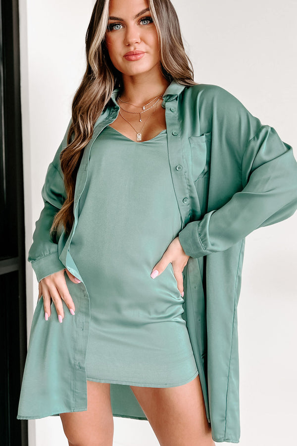 Sashay My Way Satin Two-Piece Dress Set (Dark Sage) - NanaMacs