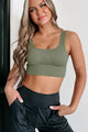 Doorbuster Start The Clock Ribbed Padded Active Top (Light Olive) - NanaMacs