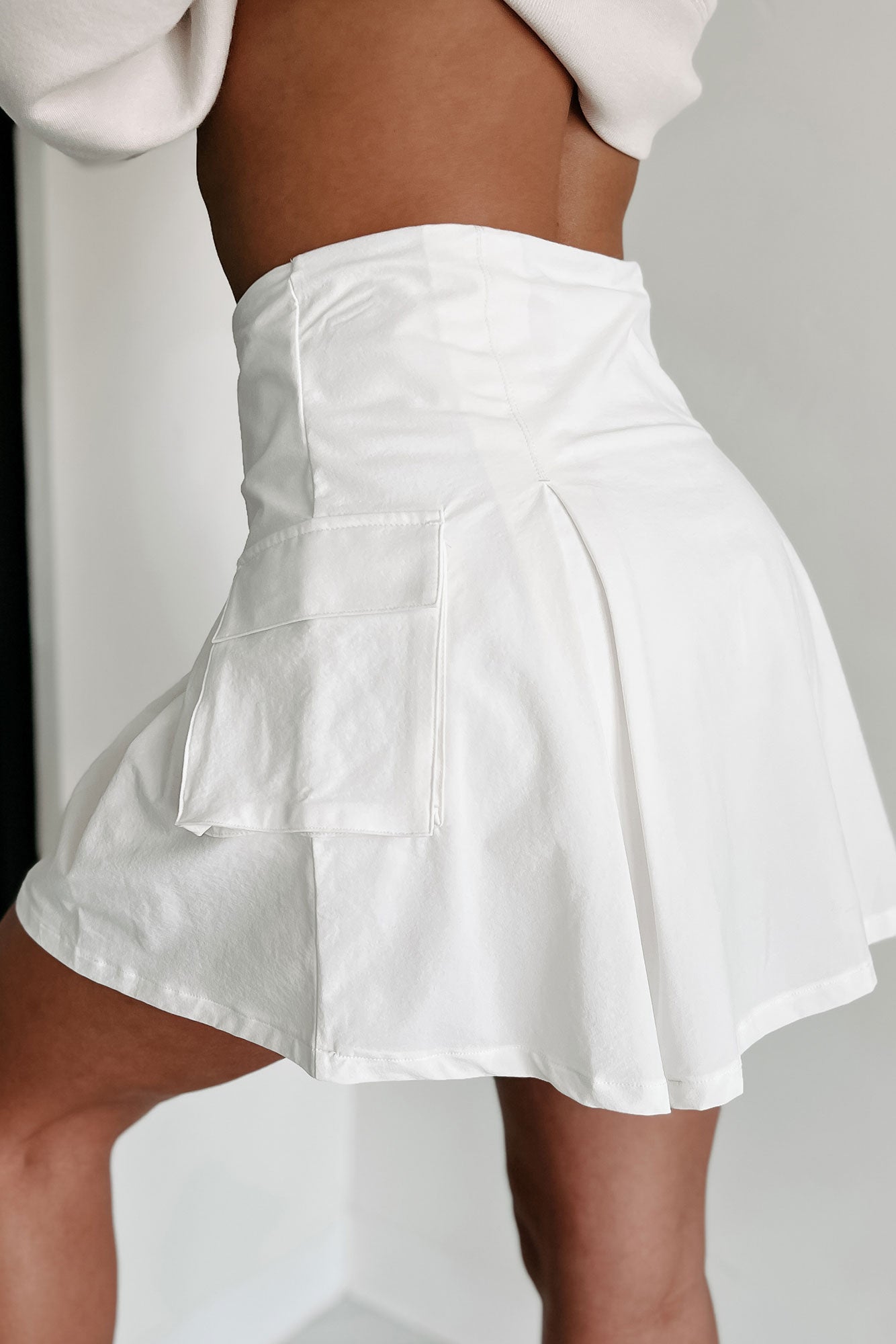 Competitive Nature Pleated Cargo Active Skirt (White) - NanaMacs