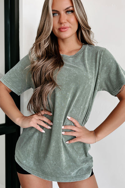 Doorbuster Casual Summer Mineral Wash T-shirt (Olive) - NanaMacs
