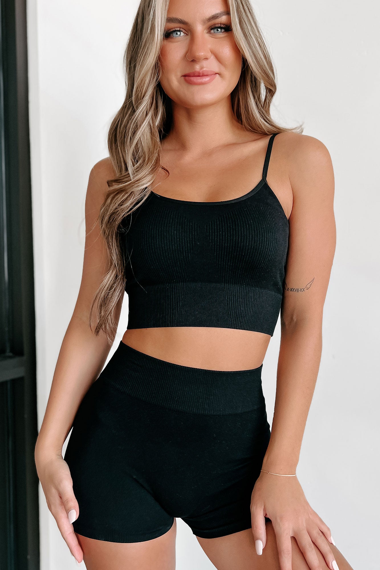 Keeping My Day Open Seamless Ribbed Set (Black) - NanaMacs