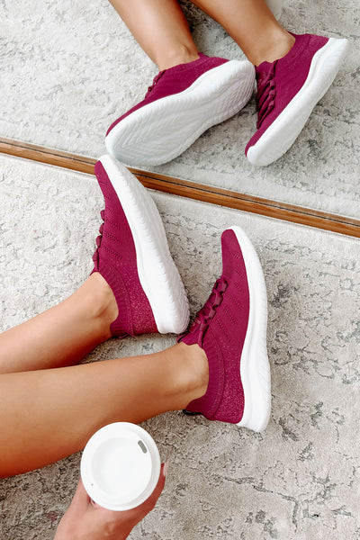 Doorbuster Pounding The Pavement Lace-Up Knit Sneaker (Berry) - NanaMacs