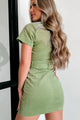 70's Revival Zip-Front Belted Bodycon Dress (Dusty Green) - NanaMacs