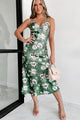 Appreciating The Moment Satin Floral Midi Dress (Hunter Green Multi) - NanaMacs