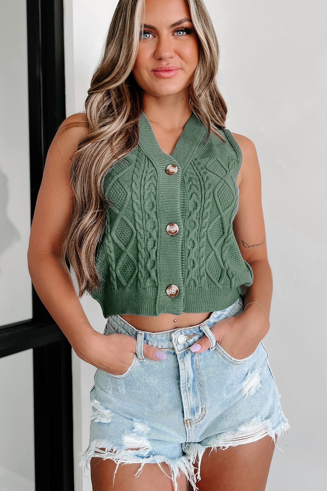 Junie Cable Knit Sweater Vest (Spruce) - NanaMacs