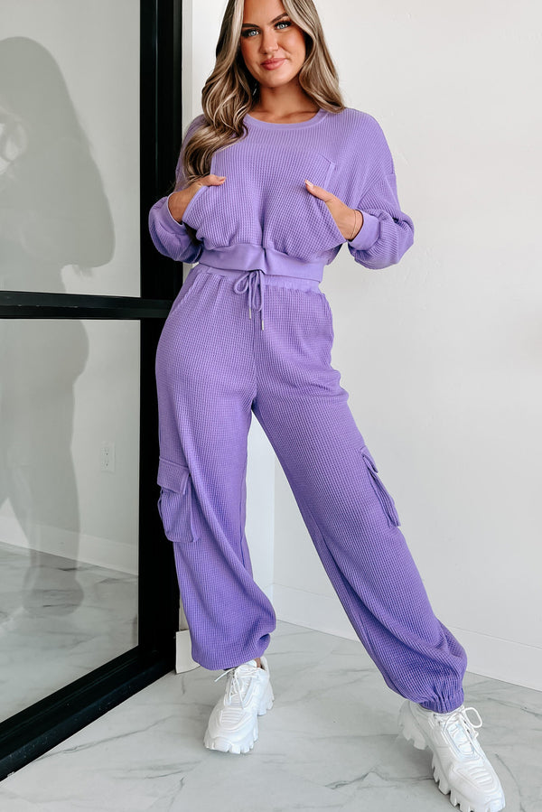 Weekend Hangs Waffle Knit Loungewear Set (Purple) - NanaMacs