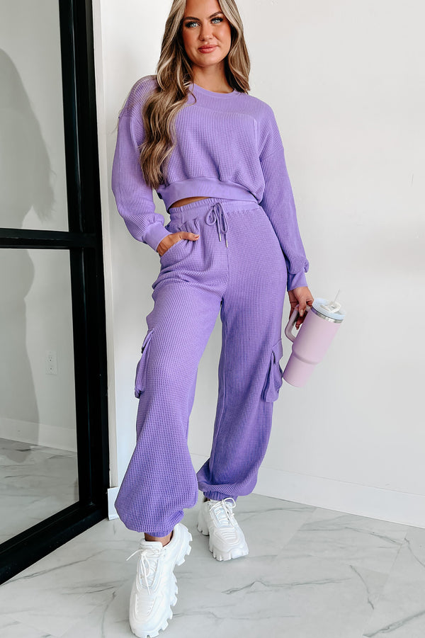 Weekend Hangs Waffle Knit Loungewear Set (Purple) - NanaMacs