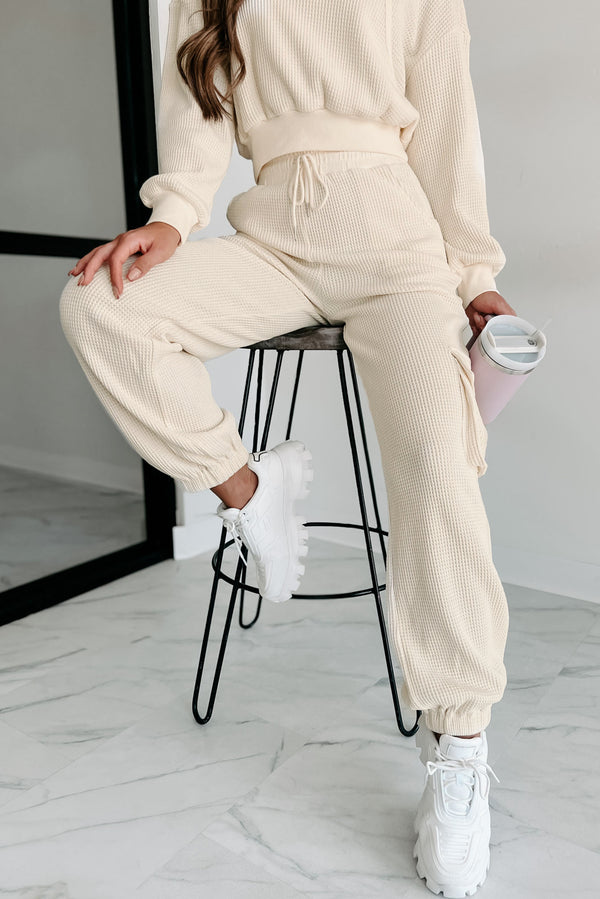 Weekend Hangs Waffle Knit Loungewear Set (Cream) - NanaMacs