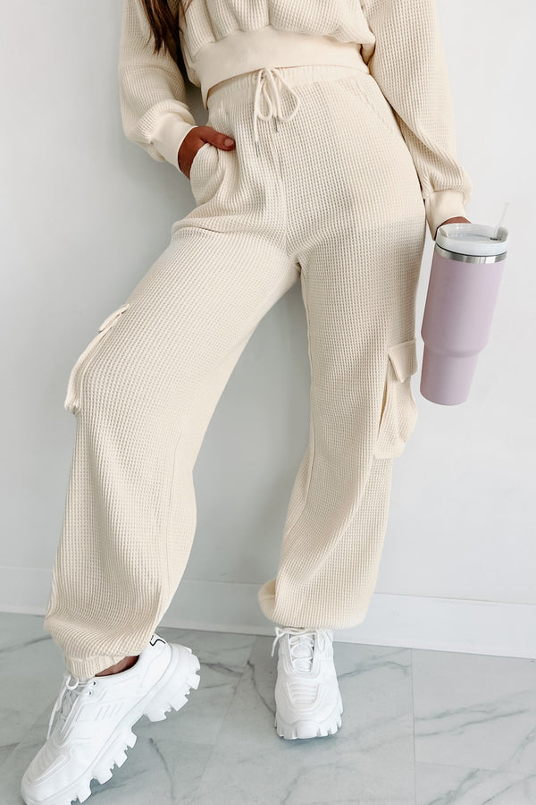 Weekend Hangs Waffle Knit Loungewear Set (Cream) - NanaMacs