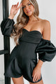 Stealing The Attention Off The Shoulder Detachable Sleeve Romper (Black) - NanaMacs