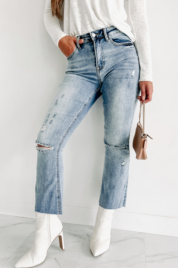 Zion Mid-Rise Crop Kick Flare Risen Jeans (Light) - NanaMacs